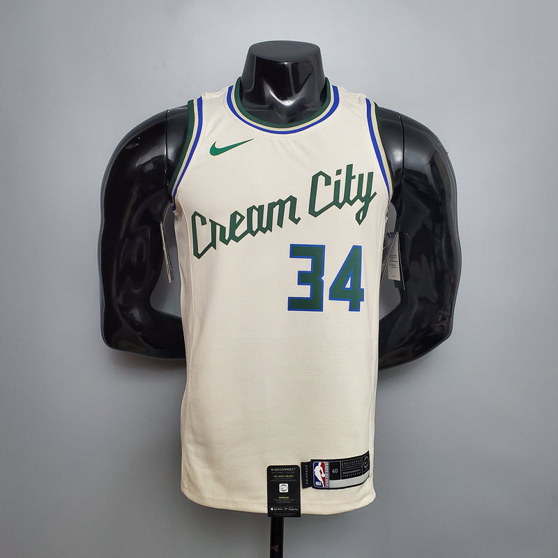 Camiseta sin mangas de la NBA de los Milwaukee Bucks - Antetokounmpo n.° 34 en color beige 