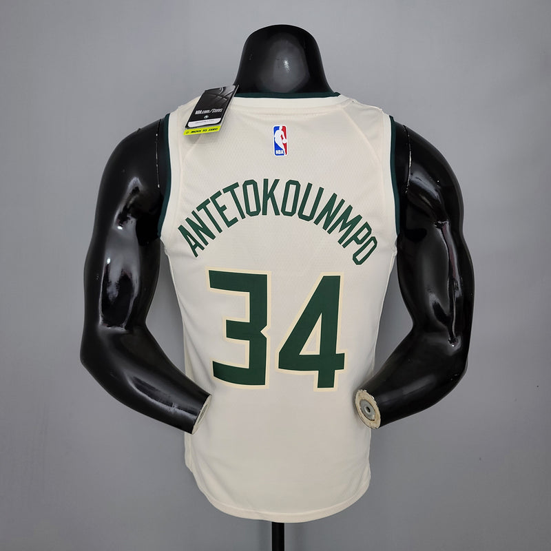 Camiseta sin mangas de la NBA de los Milwaukee Bucks: Antetokounmpo n.° 34 a rayas en blanco roto 