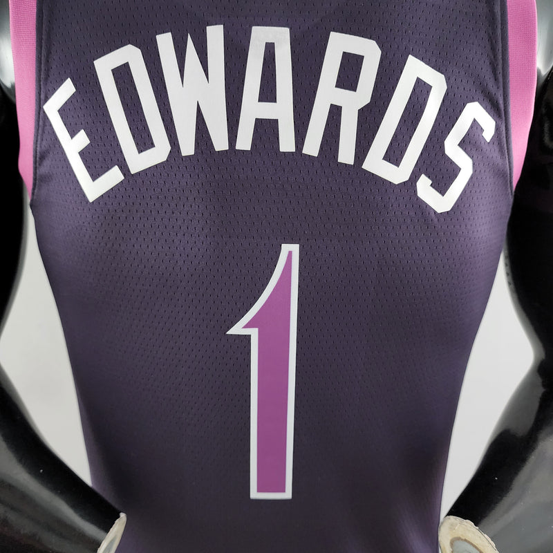 Camiseta sin mangas de la NBA de los Minnesota Timberwolves: Edwards n.° 1, en negro y morado 