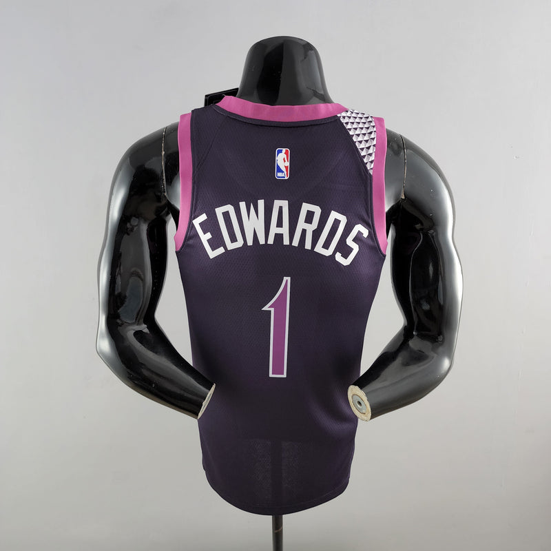 Camiseta sin mangas de la NBA de los Minnesota Timberwolves: Edwards n.° 1, en negro y morado 