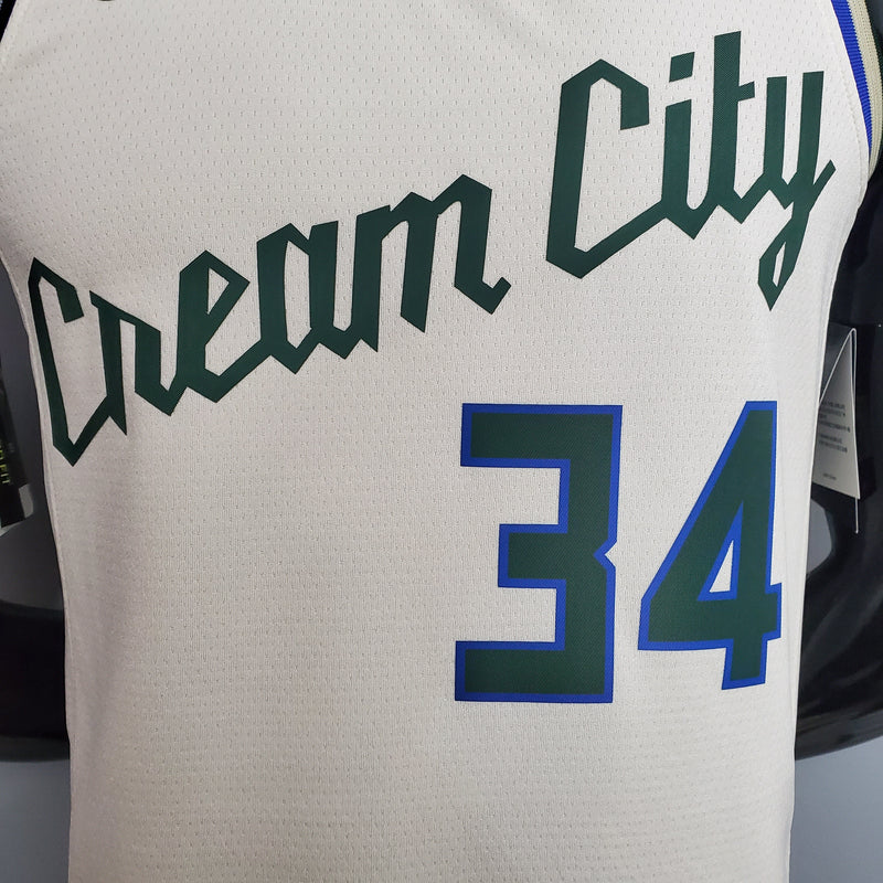 Camiseta sin mangas de la NBA de los Milwaukee Bucks - Antetokounmpo n.° 34 en color beige 