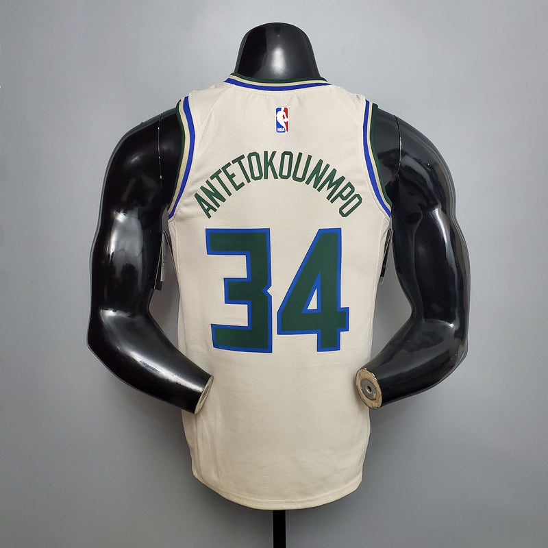 Camiseta sin mangas de la NBA de los Milwaukee Bucks - Antetokounmpo n.° 34 en color beige 