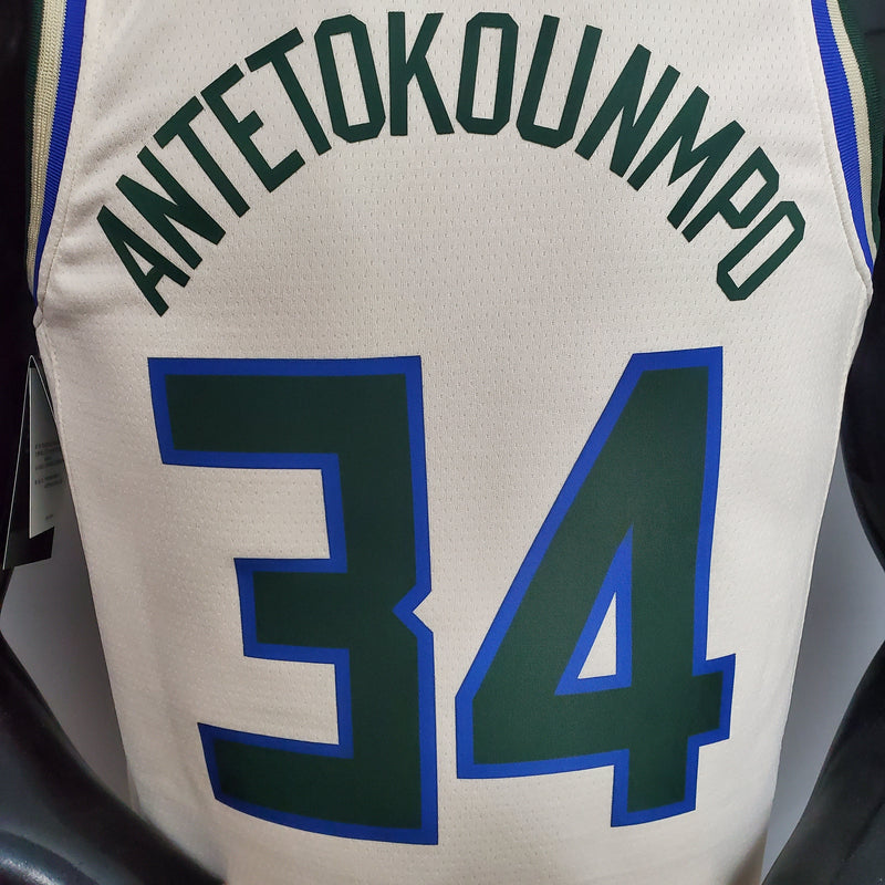 Camiseta sin mangas de la NBA de los Milwaukee Bucks - Antetokounmpo n.° 34 en color beige 