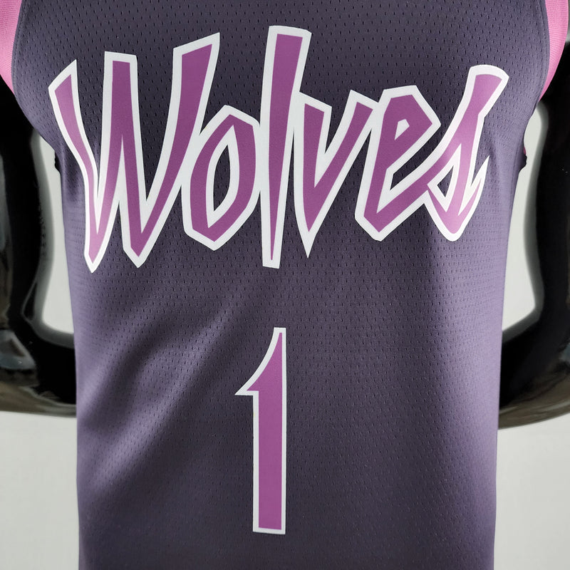 Camiseta sin mangas de la NBA de los Minnesota Timberwolves: Edwards n.° 1, en negro y morado 