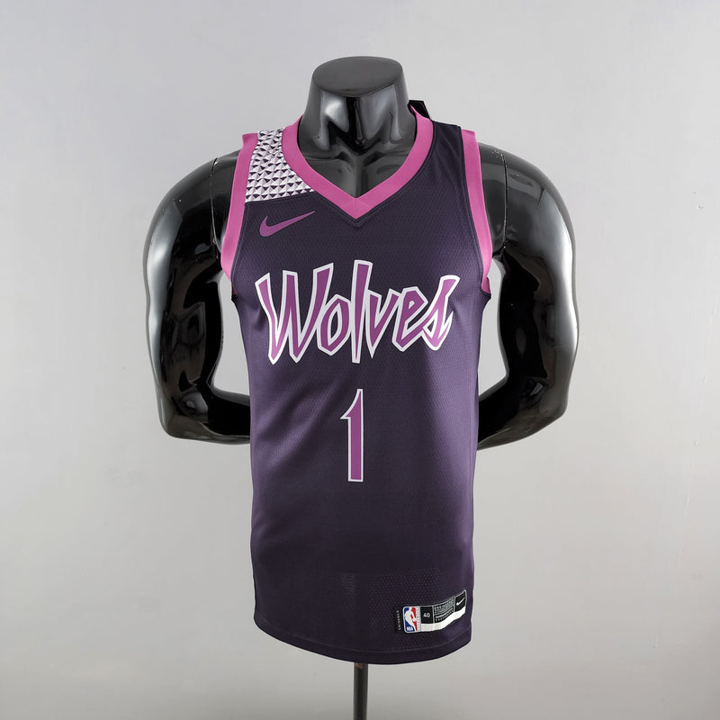 Camiseta sin mangas de la NBA de los Minnesota Timberwolves: Edwards n.° 1, en negro y morado 