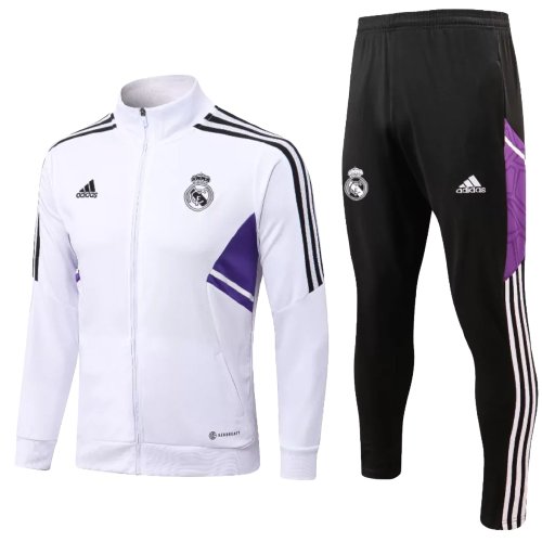 Chándal de viaje del Real Madrid para hombre, blanco y morado